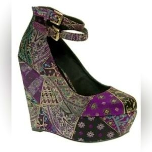 ALDO Purple Paisley Print Platform Wedges - Size 10/40